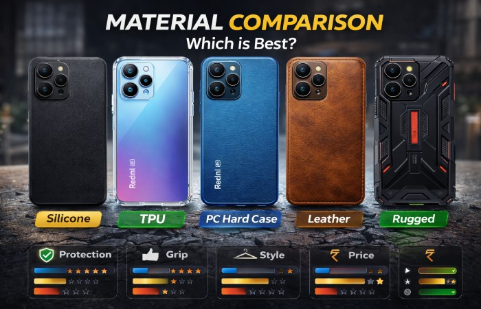 redmi 12 5g cover material types comparison