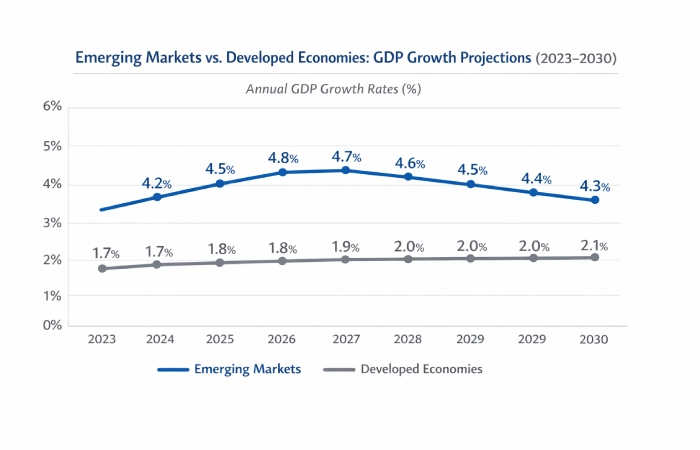emerging vs developed growth line chart